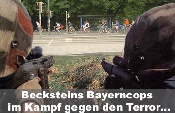Münchner Polizei gegen
        Radfahrer in München (Fotomontage) Antiterror?